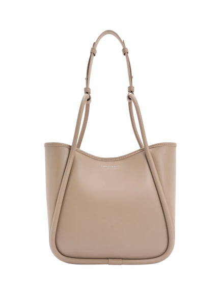 CHARLES & KEITH Lyla Mini Tubular Slouchy Faux Leather Tote Bag, Taupe