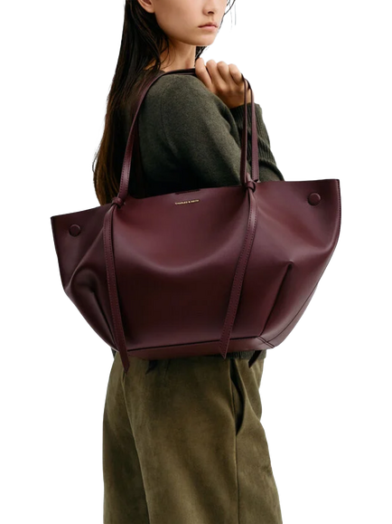 CHARLES & KEITH XL Calla Tote Bag, Winterberry Red - view 2, Winterberry Red