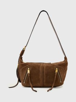 AllSaints Jean Suede Shoulder Bag, Brown Mid, Brown Mid