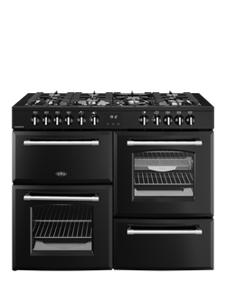 Belling OUTLET Farmhouse 444411838 110cm Dual Fuel Range Cooker with Gas Hob, Like New, Black, Black