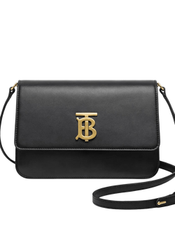 Pre-loved Burberry Black Leather TB Shoulder Bag, Black, Black
