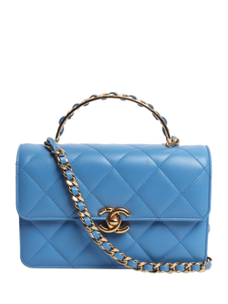 Pre-loved CHANEL Small Lambskin Quilted Crossbody Bag, Blue, Blue