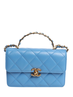 Pre-loved CHANEL Small Lambskin Quilted Crossbody Bag, Blue - view 2, Blue