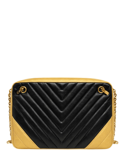 Pre-loved CHANEL Chevron Lambskin Camera Shoulder Bag, Gold/Black, Black/Gold