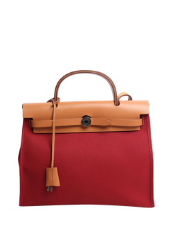 Pre-loved Hermès 2016 Herbag Canvas And Leather 31 Shoulder Bag, Red/Orange, Red/Orange