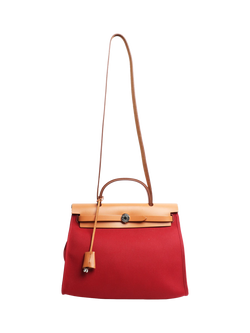 Pre-loved Hermès 2016 Herbag Canvas And Leather 31 Shoulder Bag, Red/Orange - view 2, Red/Orange