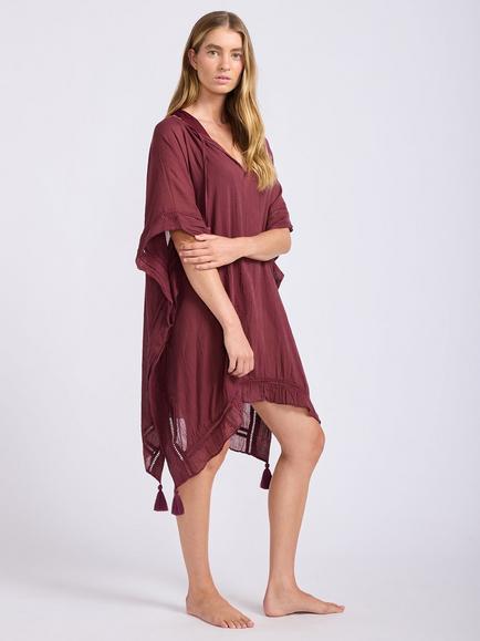 Seqafolly Crinkle Gauze Kaftan, Dark Burgundy - view 2, Dark Burgundy