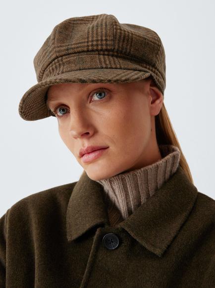 John Lewis Check Wool Blend Bakerboy Hat, Brown Multi, Brown Multi