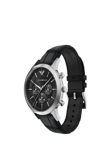 Emporio Armani AR11820 Archetipo Chronograph Leather Strap Watch, Silver/Black - view 2, Silver & Black