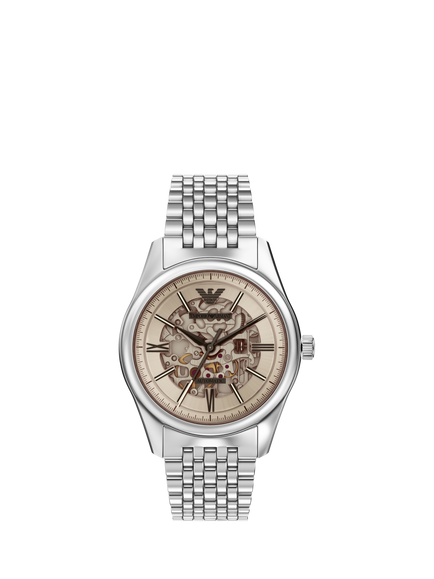 Emporio Armani AR60095 Men's Automatic Round Bracelet Strap Watch, Silver, Silver & Silver