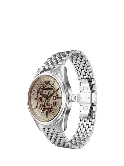 Emporio Armani AR60095 Men's Automatic Round Bracelet Strap Watch, Silver - view 2, Silver & Silver