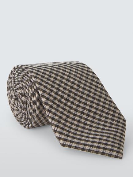 John Lewis Wool Rich Check Tie, Brown/Grey, Brown/Grey