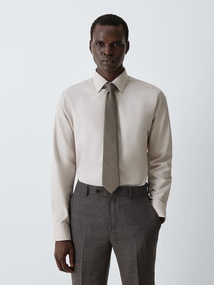 John Lewis Wool Rich Check Tie, Brown/Grey - view 2, Brown/Grey