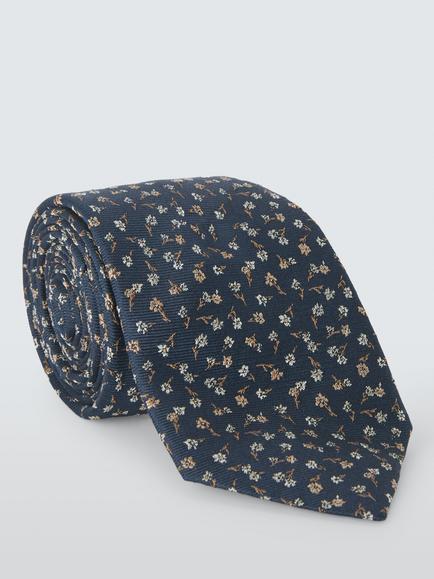 John Lewis Silk Ditsy Floral Tie, Navy, Navy