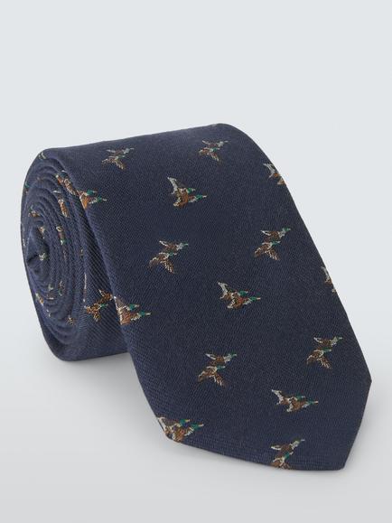 John Lewis Flying Bird Silk Blend Tie, Navy, Navy