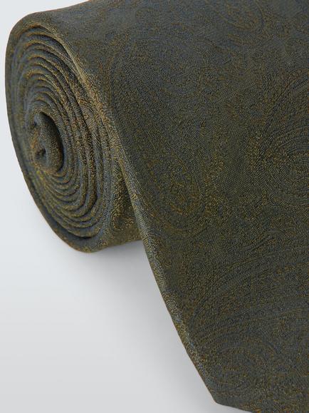 John Lewis Paisley Silk Tie, Olive Green - view 2, Olive Green