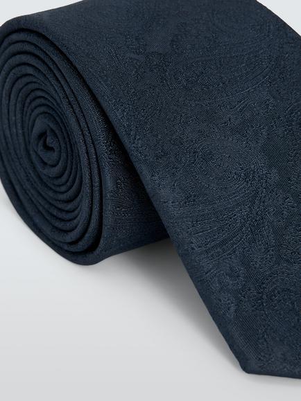 John Lewis Paisley Silk Tie, Navy - view 2, Navy