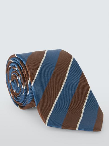 John Lewis Stripe Silk Tie, Brown/Navy