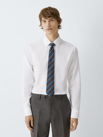 John Lewis Stripe Silk Tie - view 2, Brown/Navy