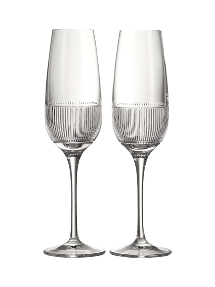 Wedgwood Helia Cut Crystal Glass Champagne Flutes, Set of 2, 330ml, Clear, Clear