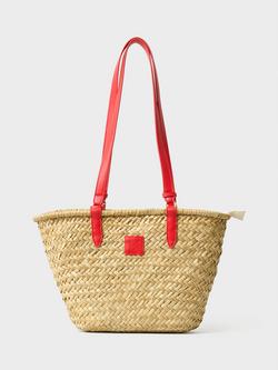 Crew Clothing Woven Seagrass Basket Shoulder Bag, Natural/Red, Multi Red