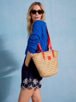 Crew Clothing Woven Seagrass Basket Shoulder Bag, Natural/Red - view 2, Multi Red