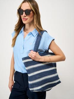 Crew Clothing Woven Stripe Tote Bag, Blue/White - view 2, Blue/White