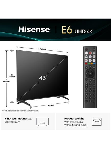 Hisense 43E6QTUK (2025) LED HDR 4K Ultra HD Smart TV, 43 inch, Black - view 2, Black