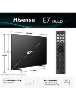 Hisense 43E7QTUK (2025) QLED HDR 4K Ultra HD Smart TV, 43 inch, Black - view 2, Black