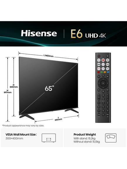 Hisense 65E6QTUK (2025) LED HDR 4K Ultra HD Smart TV, 65 inch, Black - view 2, Black