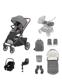 UPPAbaby Cruz V3 Pushchair, Maxi-Cosi Pebble 360 & Base Travel System Bundle, Greyson