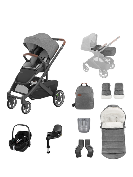 UPPAbaby Cruz V3 Pushchair, Maxi-Cosi Pebble 360 & Base Travel System Bundle, Greyson