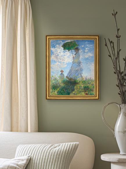 Brookpace Lascelles Claude Monet 'Woman with a Parasol - Madame Monet & Her Son' Framed Canvas Print, 34 x 29cm, Blue/Green - view 2, Multi Multi