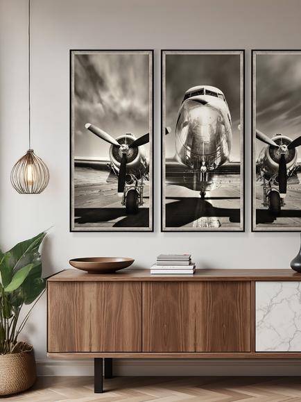 Brookpace Lascelles 'Vintage Aeroplane Triptych' Framed Photographic Prints, 115 x 157cm, Black/White - view 2, Multi Multi