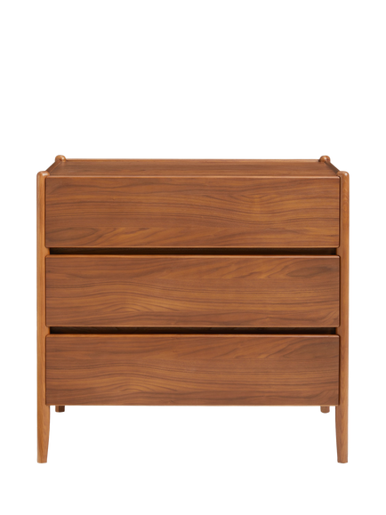 John Lewis OUTLET Scandi 3 Drawer Wood Chest, Like New, Walnut Finish, Walnut Finish