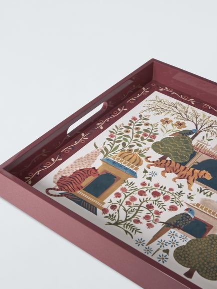 John Lewis Heritage Pahari Print Square Tray, Multi - view 2, Multi