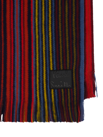 Paul Smith Wool Double Side Stripe Scarf, Red Multi - view 2, Red Multi Red