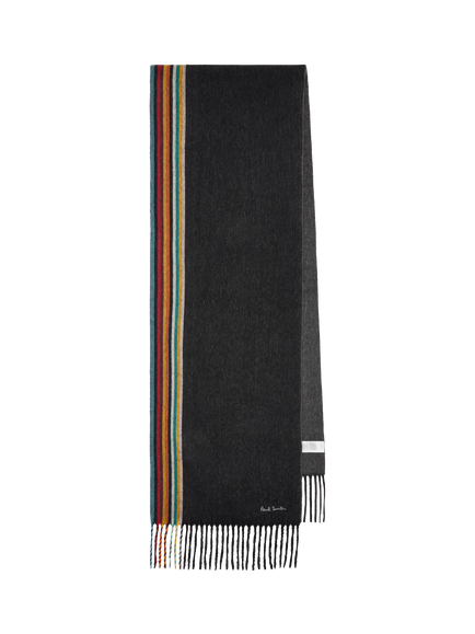 Paul Smith Pure Cashmere Edge Stripe Scarf, Grey Charcoal, Grey Charcoal