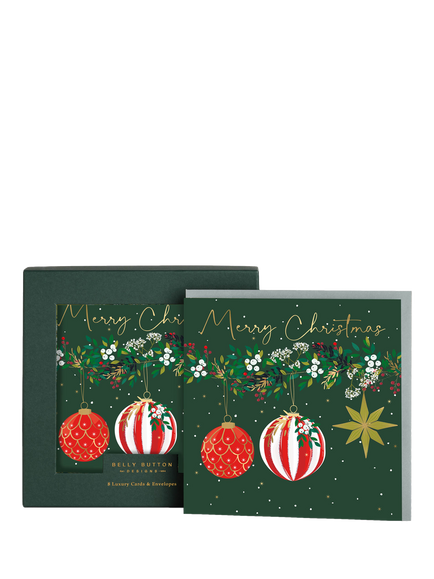 Belly Button Designs Baubles Christmas Cards, Pack of 8, Multi