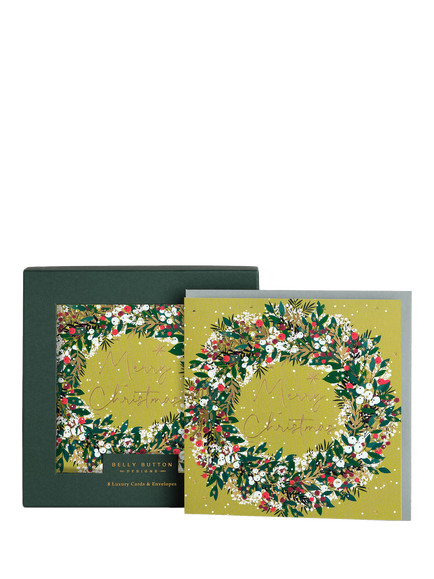 Belly Button Designs Green Wreath Christmas Cards, Pack of 8, Multi
