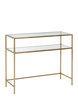 John Lewis OUTLET Langham Rectangular Glass Console Table, Brass, Brass