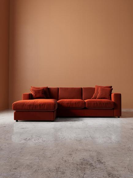 Swoon Althaea Large 3 Seater LHF Corner End Sofa - view 2, Crushed Velvet Harissa