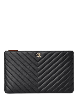 Pre-loved CHANEL 2018 Caviar Chevron-quilted Laptop Case, Black, Black