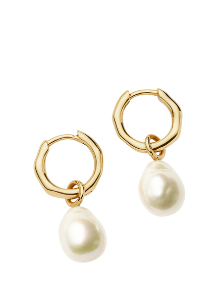 Missoma 14ct Yellow Gold Pearl Charm Hoop Earrings, Gold