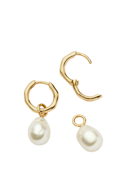 Missoma 14ct Yellow Gold Pearl Charm Hoop Earrings - view 2, Gold
