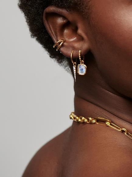 Missoma Crystal Spike Drop Charm Hoop Earrings - view 2, Gold