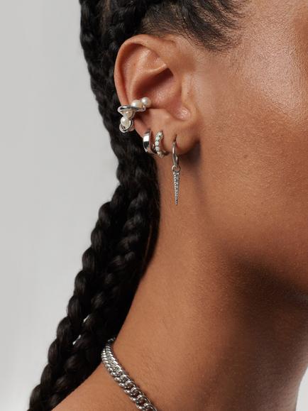 Missoma Crystal Spike Drop Charm Hoop Earrings - view 2, Silver