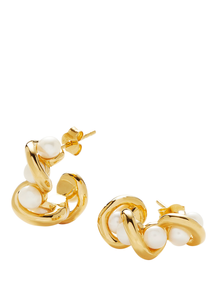 Missoma Molten Pearl Twisted Mini Double Hoop Earrings, Gold, Gold