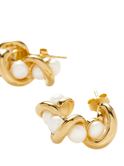 Missoma Molten Pearl Twisted Mini Double Hoop Earrings, Gold - view 2, Gold