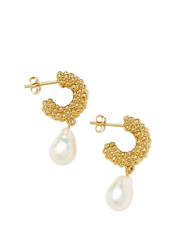 Missoma Baya Pearl Drop Hoop Earrings, Gold